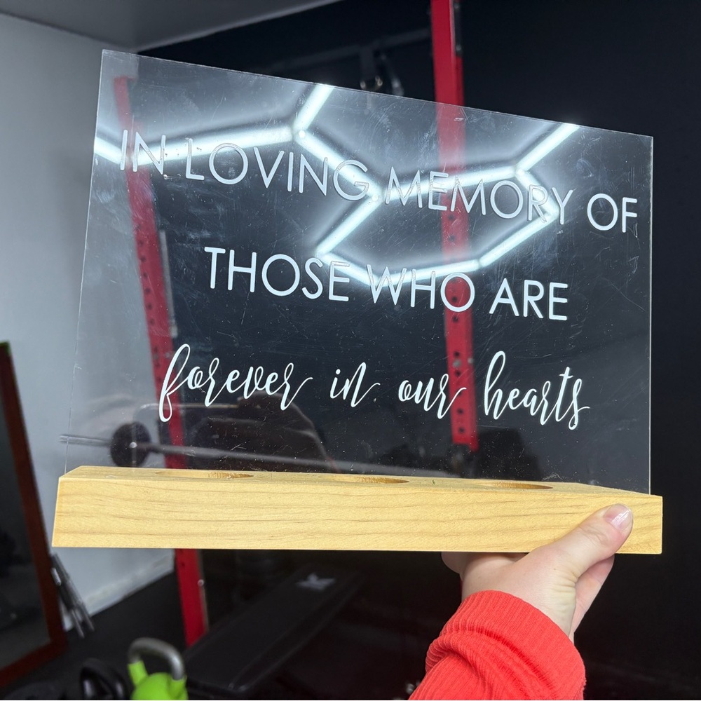 Memorial Acrylic Sign with Wooden Base